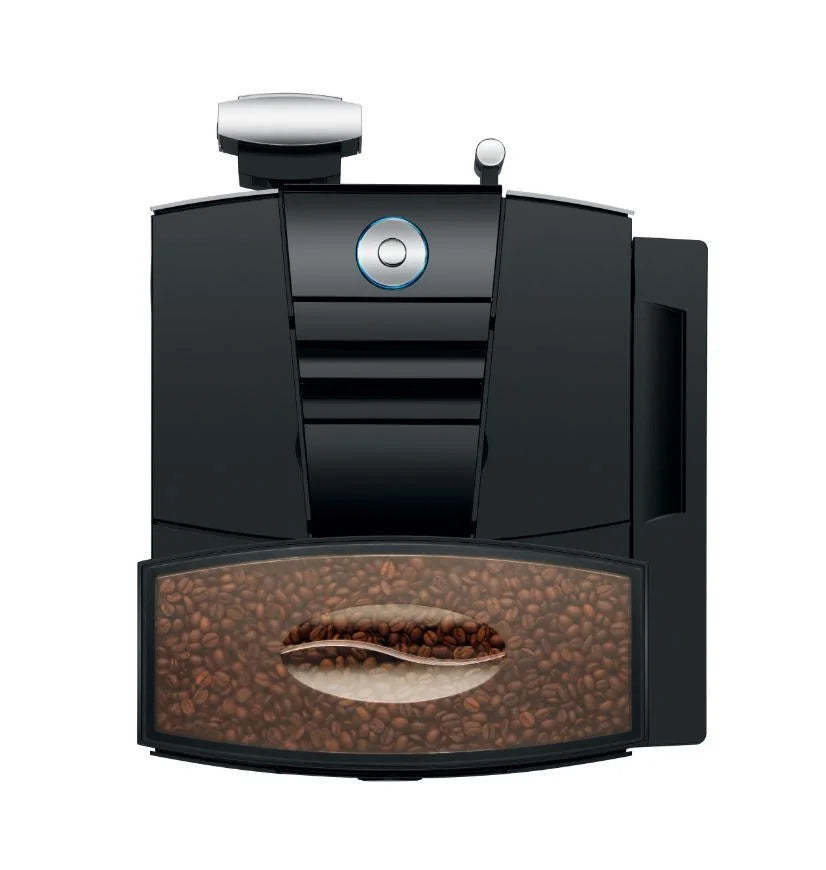 JURA GIGA X3 koffiemachine – de beste volautomatische koffiemachine voor kleine kantoren, showrooms of eetcafés. Capaciteit van 112 kopjes per uur, 5-liter waterreservoir, en opties zoals espresso, cappuccino en latte.
